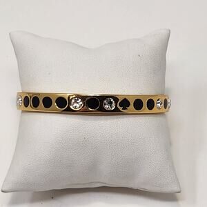 Kate Spade Spot the Spade Gold Tone Bangle Bracelet Crystal Black Enamel Dots